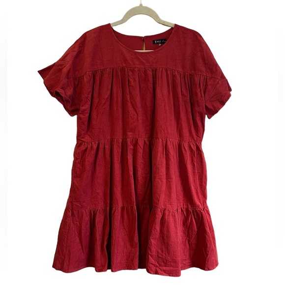 NWT VERY J RED CORDUROY TIERED DRESS - Picture 1 of 4